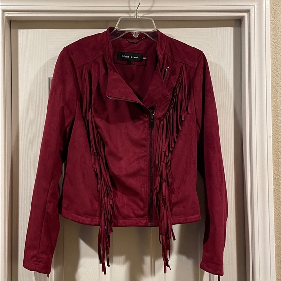 Black Rivet Jackets & Blazers - Black Rivet Women's Burgundy Fringe Jacket